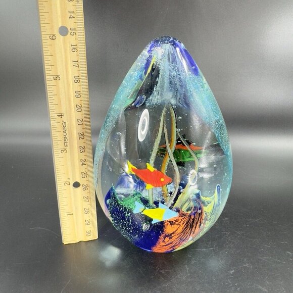 Venetian Art Glass Paperweight Fish Aquarium Large Heavy Multicolor Italian VTG - Picture 4 of 16